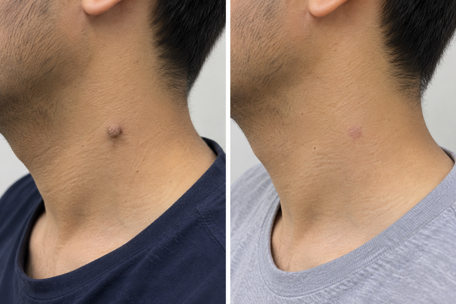 Neck wart and skin tag removal before and after at Sharanya Skin Clinic